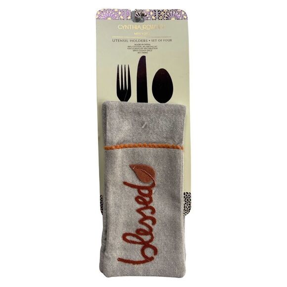 Cynthia Rowley New York Embroidered Blessings Utensil Holders Set of 4 - Picture 1 of 9